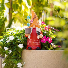 Solar Gnome, Creative Garden Gnome Dwarf Holding Flower Pot, Resin Decorative Solar Light Sculpture Gnomes Outdoor Faceless Doll for Patio, Lawn, Yard, and Doorway, 6.06x5.51x12.79 Inches