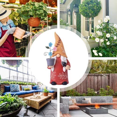 Solar Gnome, Creative Garden Gnome Dwarf Holding Flower Pot, Decorative Solar Light Sculpture, Faceless Outdoor Doll for Patio, Lawn, Yard, and Doorway Decor, 6.06x5.51x12.79 inch