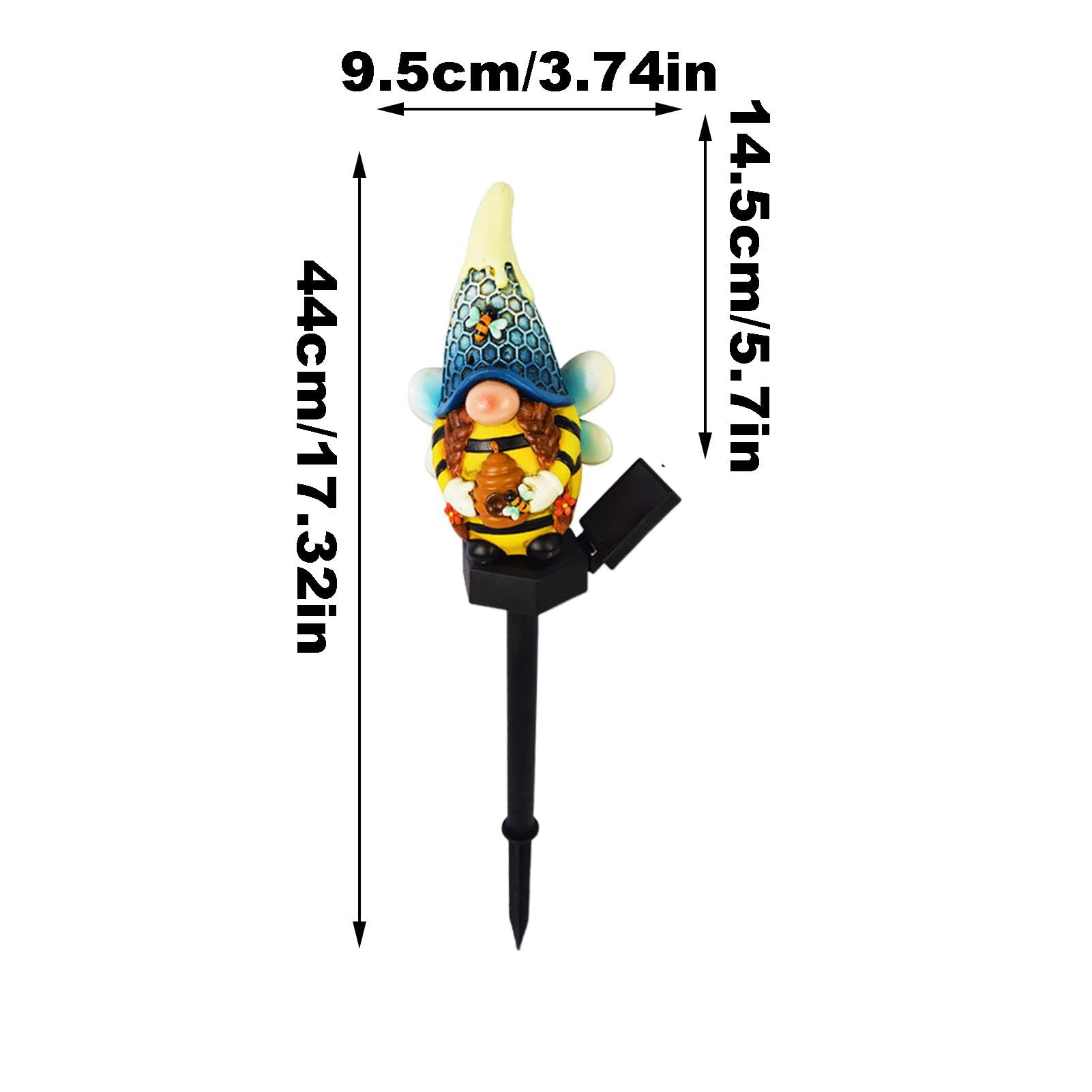 Solar Garden Gnome, Bee Gnome Statue, Garden Stake Lights, Solar Pathway Lights, Solar-Powered Bee Gnome Statue Decorative for Outdoor Garden Lights, 5.71x3.74 Inches,
