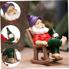 MOUNTTU Funny Garden Gnomes Decoration Statue Resin Rocking Chair Dwarf Ornament Mini Garden Gnome Statue Ornaments #·