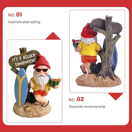 Gnome Figurines 6 Inch Cute & Funny Resin Gnome Statue Weather-Resistant Summer Gnomes Decorations for Yard, Garden, Beach, Gnome Gifts, Surf Garden Gnomes Gnome Statue Gnomes Decorations for Yard