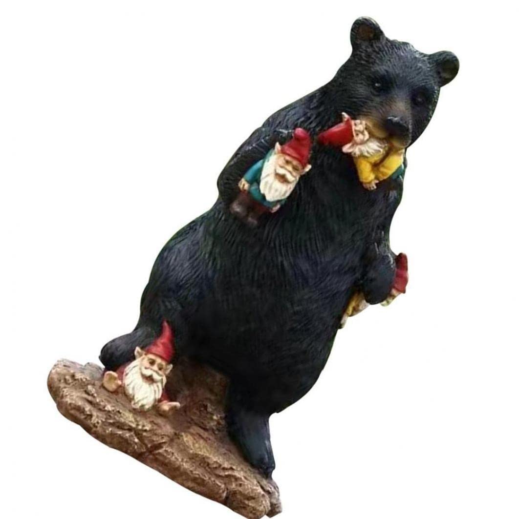 Froiny Black Bear Eating Gnomes Funny Statue Resin Ornaments Decoration Indoor Outdoor Garden Lawn Patio Outdoor Decorations