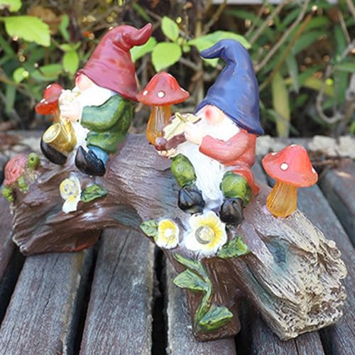 Gnome Garden Statue, Resin Garden Gnomes, Mushroom Solar Light, Miniature Figurines for Yard, Patio Lawn Decorations, Outdoor Gnome Statues, Solar-Powered Garden Decor, Cute Yard Ornaments, Lawn Art