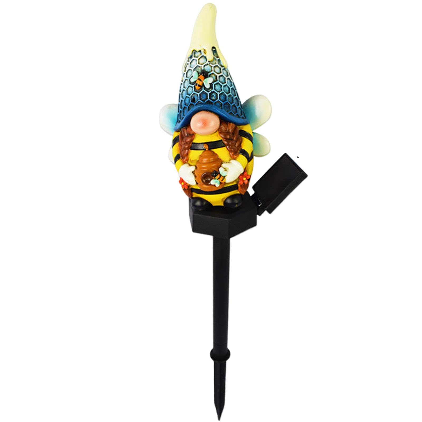 Solar Garden Gnome, Bee Gnome Statue, Garden Stake Lights, Solar Pathway Lights, Solar-Powered Bee Gnome Statue Decorative for Outdoor Garden Lights, 5.71x3.74 Inches,