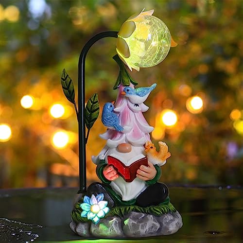 Garden Gnomes, Garden Gnomes for Outdoors, Solar Garden Gnome Resin Funny Garden Gnome Weatherproof Figure with LED Solar Lantern Gnome Garden Figures, Garden Lights for Patio, Lawn, Yard, Decor 25 cm