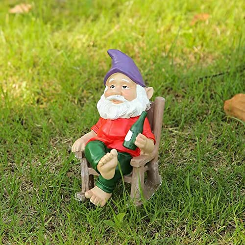Xoeryoy Funny Garden Gnomes Decoration Statue Resin Rocking Chair Dwarf Ornament Mini Garden Gnome Statue Ornaments