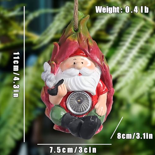 FLJZCZM Solar Hanging Garden Gnome Decor – Lemon, Dragonfruit & Flower（3 Style） Resin Outdoor Gnomes for Yard & Outsides (Daylight Charging/Night Glow)