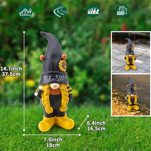 Bee Gnome Ornaments, Garden Sculptures, Spring Bee Figurines, Decorative Yard Statues with Whimsical Design, Ideal for Patio, Lawn, Outdoor Decoration, 14.76x7.68x6.89 inches