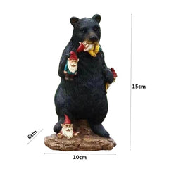 PiniceCore Black Bear Eating Gnomes Funny Statue Resin Ornaments Decoration Indoor Outdoor Garden Lawn Patio