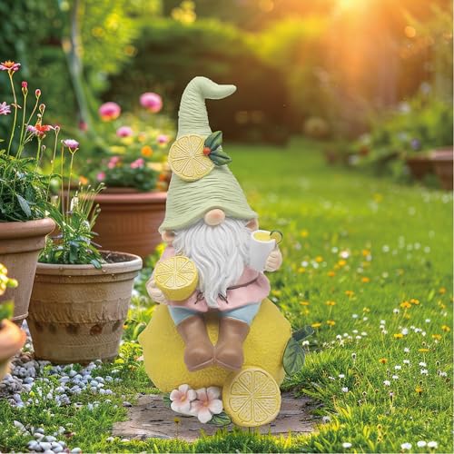 Lesser & Pavey Lemon Garden Gnome Figurines Statues For Home Decor | Ideal Ornaments Friendship Gifts For Women & Men | Lovely Table Centerpiece & Living Room Accessories