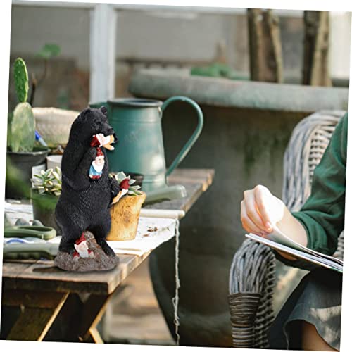 SUPVOX 1Pc Bear Eating Gnome Figurine Lifelike Black Bear Statue for Outdoor Garden Decoration Patio Art Sculpture for Courtyards Lawns and Terraces Year Home Decor