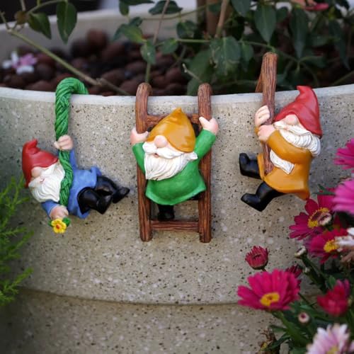 Mellshy 3Pcs Cute Climbing Gnomes Plant Pot Hanger Figurines Resin Hanging Gnomes Statue Planter Pot Decorations for Home Garden Patio Lawn Yard Ornaments