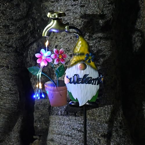 Solar Light Stakes, Gnome Garden Lights, Led Landscape Lighting, Waterproof Solar Garden Decor, Cartoon Gnome Solar Garden Stakes Waterproof Led Landscape Lighting for Festive Outdoor Decoration