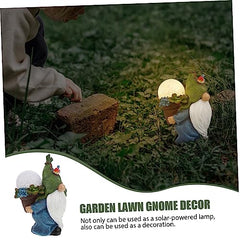 Happyyami Solar Garden Lights Resin Gnome Decor Outdoor Landscape Gnome Fairy Garden Accessories for Driveways Lawns