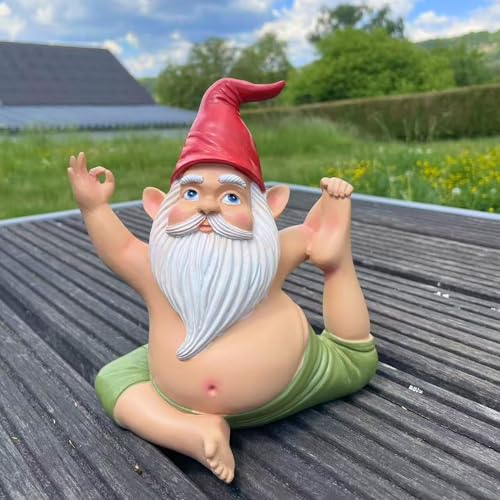 synxzen Funny Yoga Garden Gnome - 17 cm Garden Gnome Decoration, Meditation Gnome Figure for Indoor and Outdoor Use, Unique Gift for Women, Men, Garden Lovers & Yoga Enthusiasts