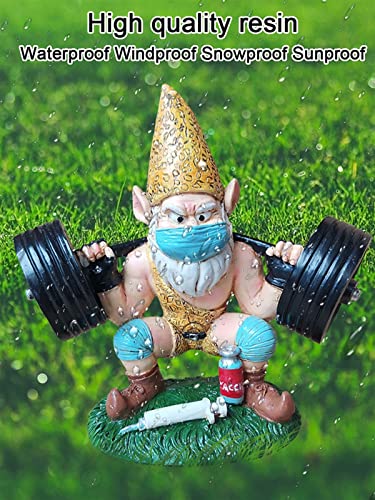 YEJIANGHUA Weightlift Gnome Garden Statue Resin Weatherproof White Beard Gnome Figurines Ornament Home Gym Decor Pretty Natural