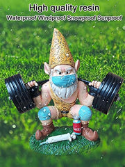 YEJIANGHUA Weightlift Gnome Garden Statue Resin Weatherproof White Beard Gnome Figurines Ornament Home Gym Decor Pretty Natural
