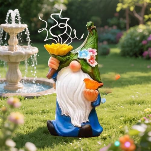 Solar Operated Garden Statues, Outdoor Figurine LED Lights Solar Statue, Whimsical Resin Night Lamp Decorative Gnome for Christmas Birthday Housewarming Celebration Ornament