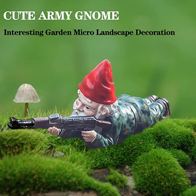 GAZETSZ Garden Gnomes, 4.5inch Gnome Statues, Military Gnome with Gun, Funny Army Gnomes Decorations for Yard, Indoor Outdoor Halloween Christmas Thanksgiving Gifts (Red+Yellow+Blue)