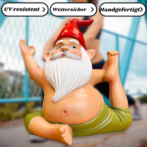 synxzen Funny Yoga Garden Gnome - 17 cm Garden Gnome Decoration, Meditation Gnome Figure for Indoor and Outdoor Use, Unique Gift for Women, Men, Garden Lovers & Yoga Enthusiasts