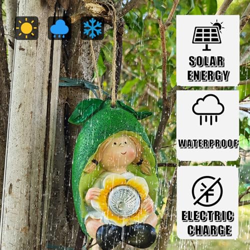 FLJZCZM Solar Hanging Garden Gnome Decor – Lemon, Dragonfruit & Flower（3 Style） Resin Outdoor Gnomes for Yard & Outsides (Daylight Charging/Night Glow)