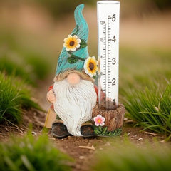 The Bridge Collection Cute Garden Gnome Rain Gauge (Green)