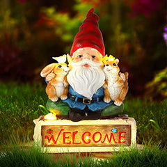 Outdoor Garden Gnome Ornaments with Solar Lights Funny Garden Gnomes Outdoor Statue for Patio Lawn Home Yard Decorations (with Solar Lights)