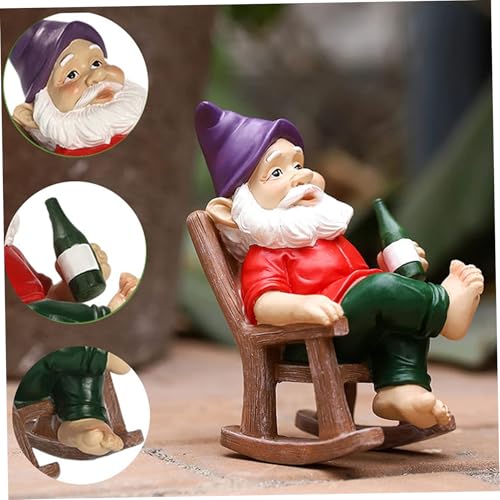 MOUNTTU Funny Garden Gnomes Decoration Statue Resin Rocking Chair Dwarf Ornament Mini Garden Gnome Statue Ornaments