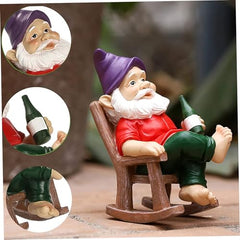 MOUNTTU Funny Garden Gnomes Decoration Statue Resin Rocking Chair Dwarf Ornament Mini Garden Gnome Statue Ornaments
