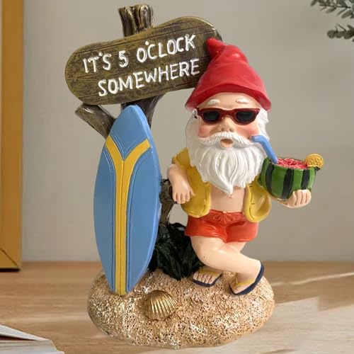 Gnome Figurines 6 Inch Cute & Funny Resin Gnome Statue Weather-Resistant Summer Gnomes Decorations for Yard, Garden, Beach, Gnome Gifts, Surf Garden Gnomes Gnome Statue Gnomes Decorations for Yard