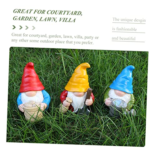 Happyyami 3pcs Resin Garden Gnome Statues Outdoor Fairy Garden Accessories for Yard Decor