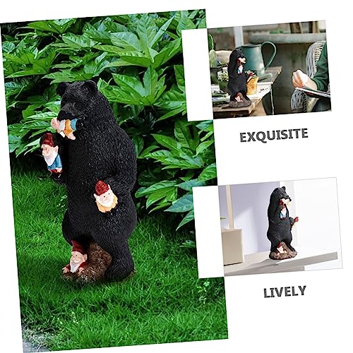 SUPVOX 1Pc Bear Eating Gnome Figurine Lifelike Black Bear Statue for Outdoor Garden Decoration Patio Art Sculpture for Courtyards Lawns and Terraces Year Home Decor