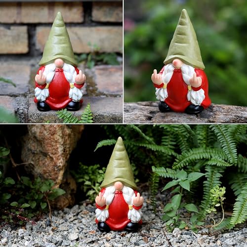 Middle Finger Female Gnome Statue 7.8in， Naughty Garden Gnome Statue Decoration and Lawn Ornament - Funny Garden Gnomes for Outdoor or Home Decor