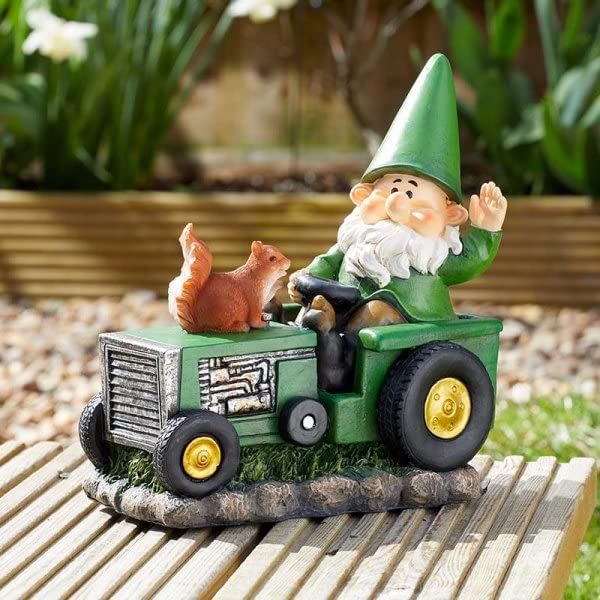 Fun Garden Ornament Wilf the Gnome on Tractor ideal for pond , garden decor