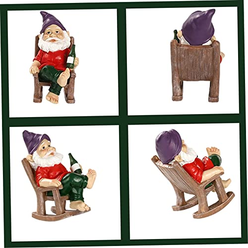 MOUNTTU Funny Garden Gnomes Decoration Statue Resin Rocking Chair Dwarf Ornament Mini Garden Gnome Statue Ornaments