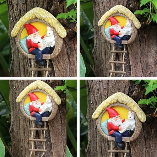 Limtula Garden Landscape Statue Gnomes And Rabbits With Ladder Resins Hanging Ornament For Indoor And Outdoor Use Tree Decors Garden Decoration
