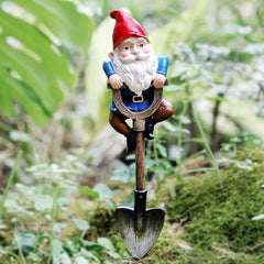 Tixqeaif Garden Gnomes Decorations for Yard, Funny Outdoor Statue Gift, Naughty Knome Standing on A Shovel, Home Sculptures Easy Install Easy to Use