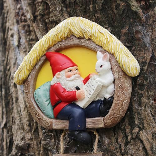 Limtula Garden Landscape Statue Gnomes And Rabbits With Ladder Resins Hanging Ornament For Indoor And Outdoor Use Tree Decors Garden Decoration