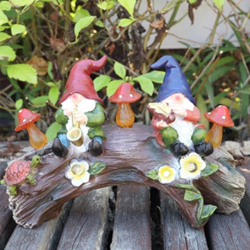 GNOME Garden Statue with Solar Light, Resin Garden Gnomes with Mushroom Design, Miniature Yard Art Figurines for Outdoor Patio, Lawn Ornaments and Solar Garden Light Decorations