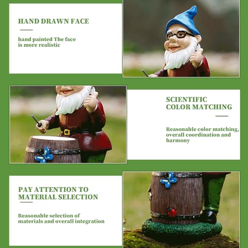 Csafyrt Garden Gnomes Drum Playing Funny Garden Gnomes Luminous Vivid Resin Gnome Gifts Cute Vibrant 9.25in Gnome Decor for Yard Garden Outdoor