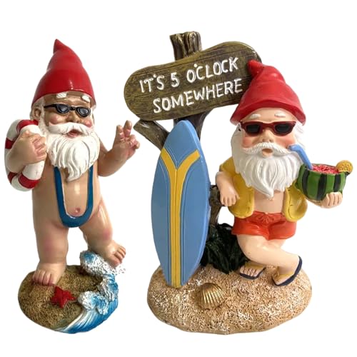 Gnome Figurines 6 Inch Cute & Funny Resin Gnome Statue Weather-Resistant Summer Gnomes Decorations for Yard, Garden, Beach, Gnome Gifts, Surf Garden Gnomes Gnome Statue Gnomes Decorations for Yard