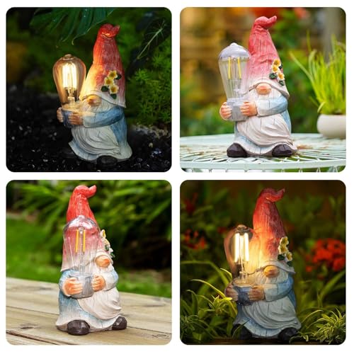 shumi Garden Gnomes Solar Outdoor Figurine Lights,Solar Garden Decorations Gnome Figurine for Patio Yard Backyard Lawn