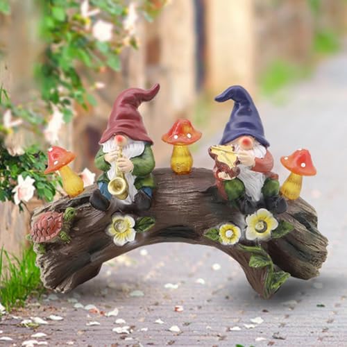 Gnome Garden Statue with Solar Light, Resin Garden Gnomes with Mushroom Design, Miniature Yard Art Figurines for Outdoor Patio, Lawn Ornaments and Solar Garden Light Decorations