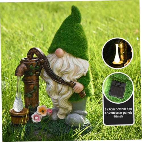 Solar Gnome, Flocked Resin Garden Gnome, Light-Operated Garden Gnomes Outdoor, Weather-Resistant Solar Lights for Outdoor, Gifts, Pumping Water
