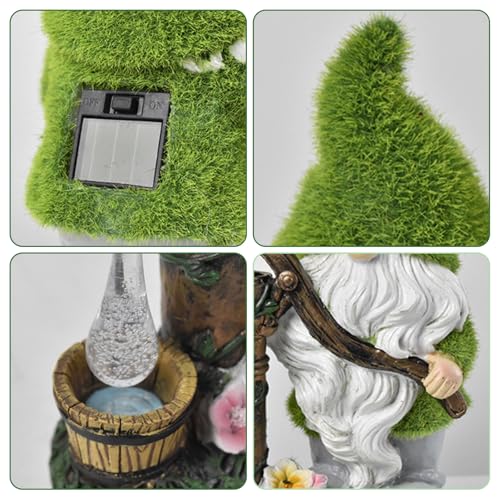 Solar Gnome, Flocked Resin Garden Gnome, Light-Operated Garden Gnomes Outdoor, Weather-Resistant Solar Lights for Outdoor, Gifts, Pumping Water