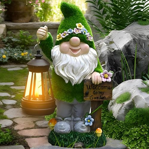 Solar Gnomes Decor, Garden Gnome Statue, Cute Outdoor Sculpture with Solar Lantern, 6.3x3.15x0.98 inches Yard Decoration, Ideal for Home, Lawn Inside, Family, Kids and Friends