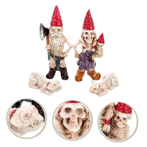 COSMEVIVI 1set Garden Gnome Skeleton Statue Resin Halloween Decoration for Outdoor and Indoor Use for Spooky Garden Micro-landscapes Gnome Figurine Lifelike Design Great for Halloween