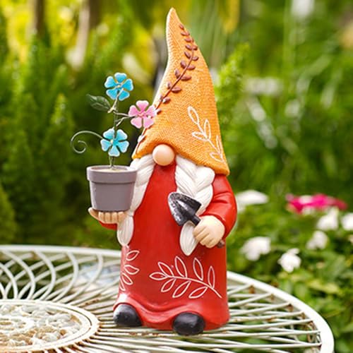 Solar Gnome, Creative Garden Gnome Dwarf Holding Flower Pot, Resin Decorative Solar Light Sculpture Gnomes Outdoor Faceless Doll for Patio, Lawn, Yard, and Doorway, 6.06x5.51x12.79 Inches