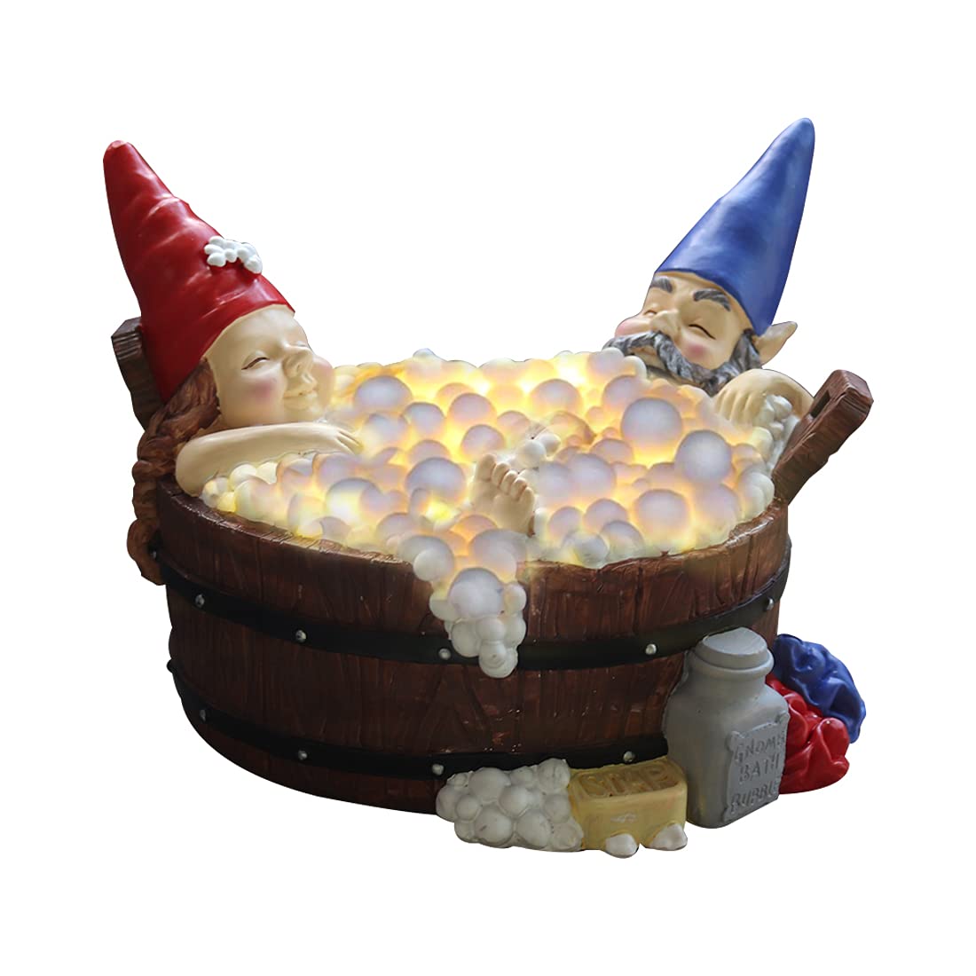 Solar Good Times Bubble Bath Gnomes, Funny Garden Gnome Couple in Bathtub LED Solar Statue Figurine for Outdoor Lawn Patio Yard Landscape Christmas Decorations