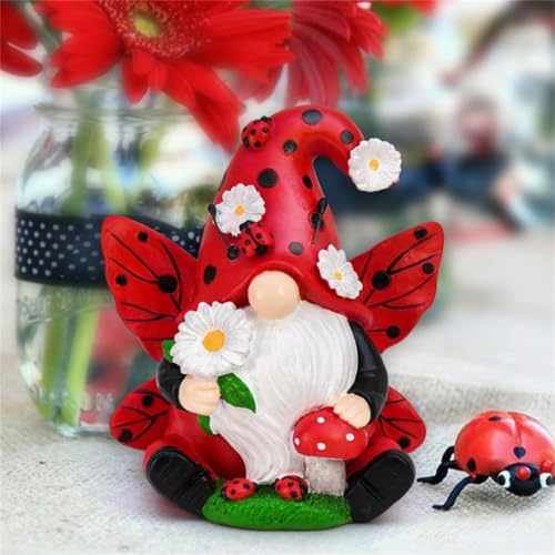 Chenxi Studio Colorful Resins Lady BirdGnomes Figurine Swedish Tomte With Mushroom Ornament For Garden Enthusiasts And Collectors Resins Gnomes Sculpture